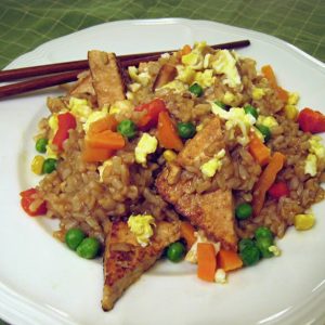 Crispy Tofu Triangles with Fried Rice