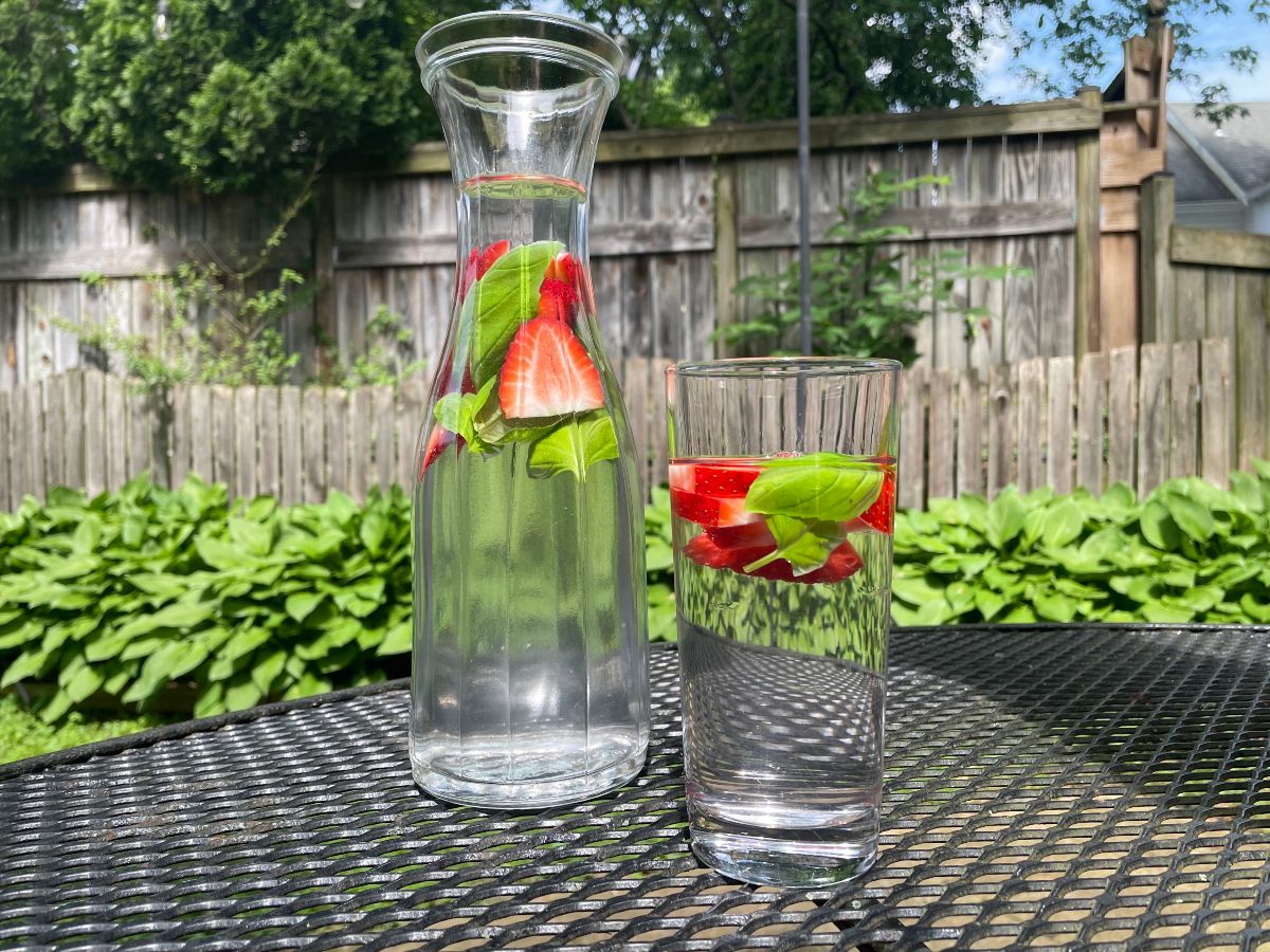 flavored water on outside table