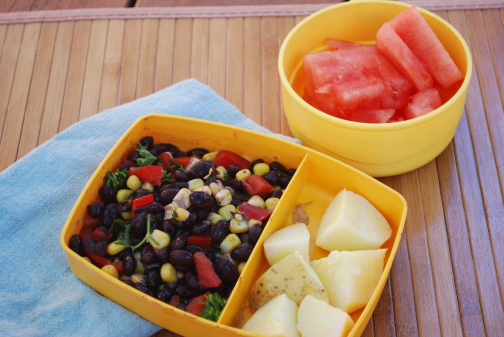 Black bean and corn salad in a bento box