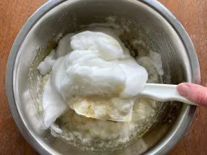 folding egg whites into custard mixture