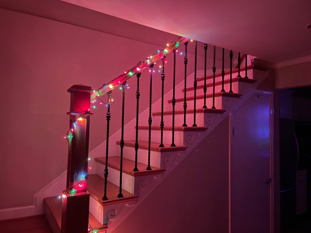 ways to make the holidays magical with teens: stairs decorated with lights