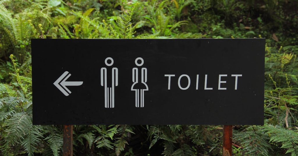 sign to toilets. why women have pee accidents in midlife